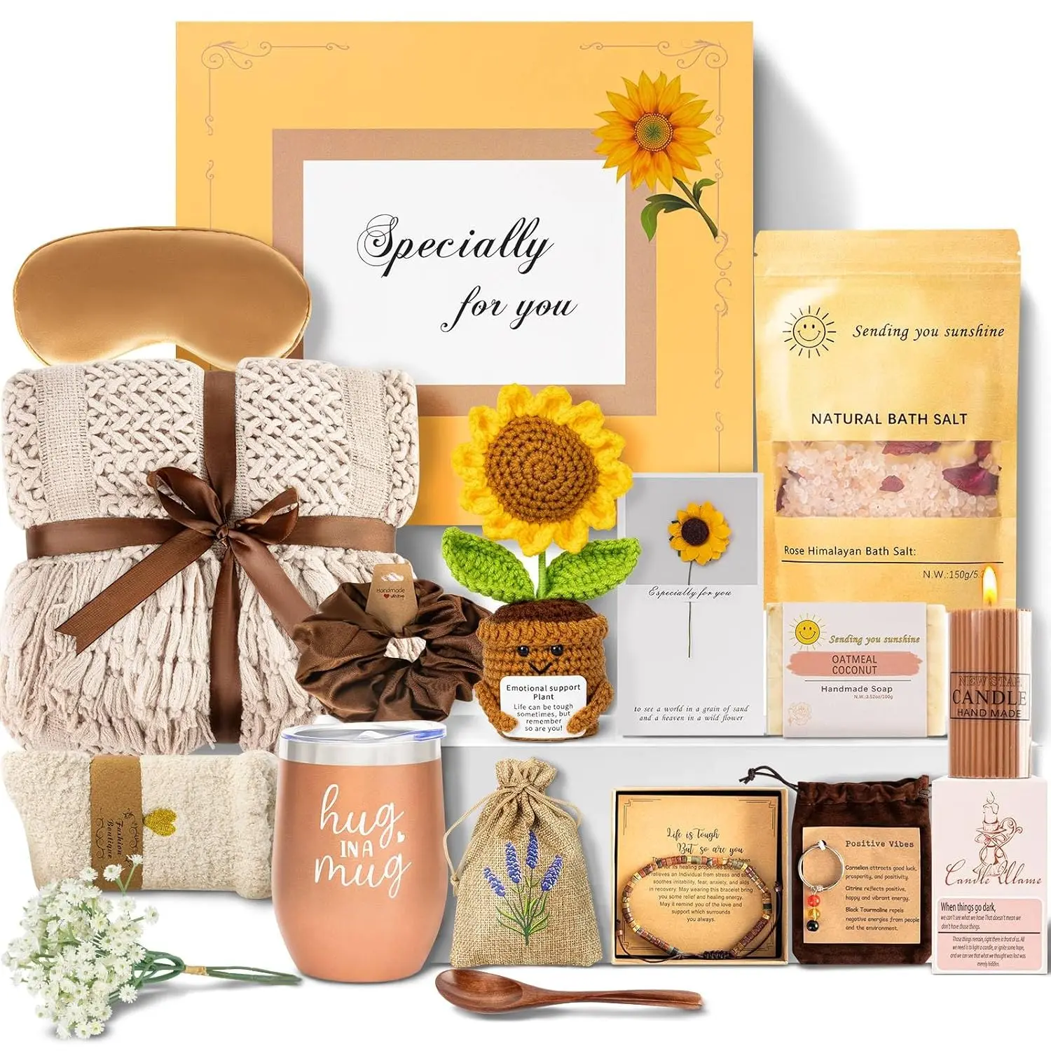 Gift Baskets for Women Mothers Day Gifts Get Well Gifts for Women New Mom Care Package Birthday Sympathy Grief Sunflower Thinking of You Basket