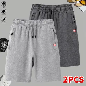 Set of 2 men’s solid-color casual shorts featuring side drawstring and pockets; suitable for outdoor activities, fitness, running, and casual wear; men’s shorts, athletic shorts.