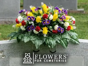 Red Yellow Purple Wildflower Cemetery Saddle - Summer Cemetery Flower Arrangement - Artificial Wildflower Cemetery Arrangement