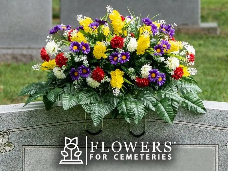 Red Yellow Purple Wildflower Cemetery Saddle - Summer Cemetery Flower Arrangement - Artificial Wildflower Cemetery Arrangement
