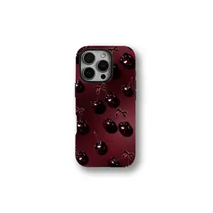 1PC Cherry Bow Phone Case For iPhone 17 Pro Case - Luxury Dark Red Aesthetic, Compatible with iPhone 17 Case 16 15 14 |   iPhone 13 Phone Case 12 11 Air | Military-Grade ShockPoof | Holiday Gifts For Family,Friends,Self Use.