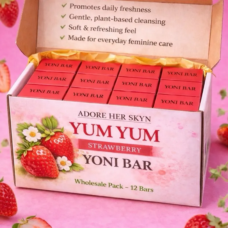 Adore Her Skyn Yum Yum Strawberry Yoni Bar 12 Pack Gentle Daily Cleanser for Fresh Feel Feminine Care Soap - Cleansing