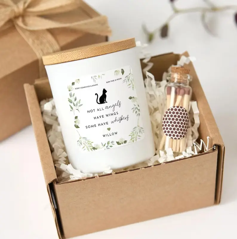 Pet Memorial Candle Gift | Personalized Cat Loss Keepsake with Box | Not All Angels Have Wings Some Have Whiskers