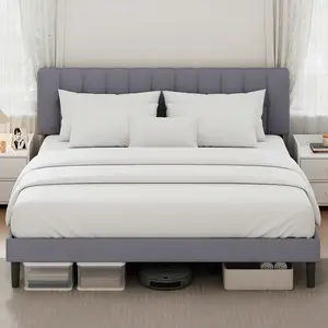 Modern Fabric Upholstered Platform Bed Frame with Adjustable Headboard, 800LBS Sturdy Wooden Slats Support, No Box Spring Needed, Noise-Free, Easy Assembly for Apartment Furniture