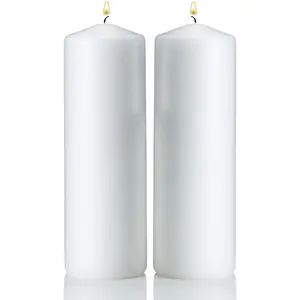 White Pillar Candles - Set of 2 Unscented Candles - 9 ch Tall, 3 ch Thick - 90 Hour Clean  Time
