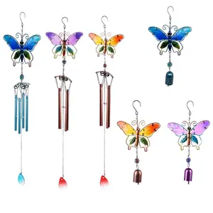 Butterfly Wind Chime — Metal & Painted Glass Craft with Aluminum Tubes | Creative Home Decor Hanging Ornament