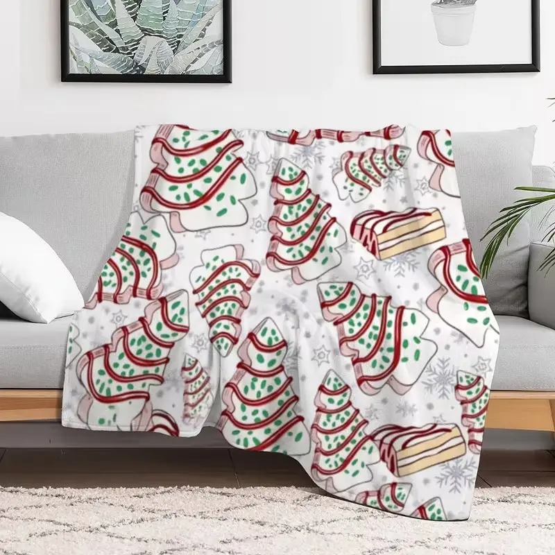 Classic Christmas Tree Snack Cake Pattern Flannel Throw Blanket - Lightweight, Wrinkle-Resistant, Resists Stains - Home & Travel Blanket for Home Office - Gift for Family