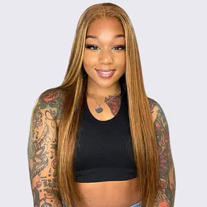 OhMyPretty Wig Wear Go Highlight Brown Glueless  6x4 HD Lace Straight Wig Breathable Cap Human Hair Pre plucked &Pre Bleached & Pre Cut