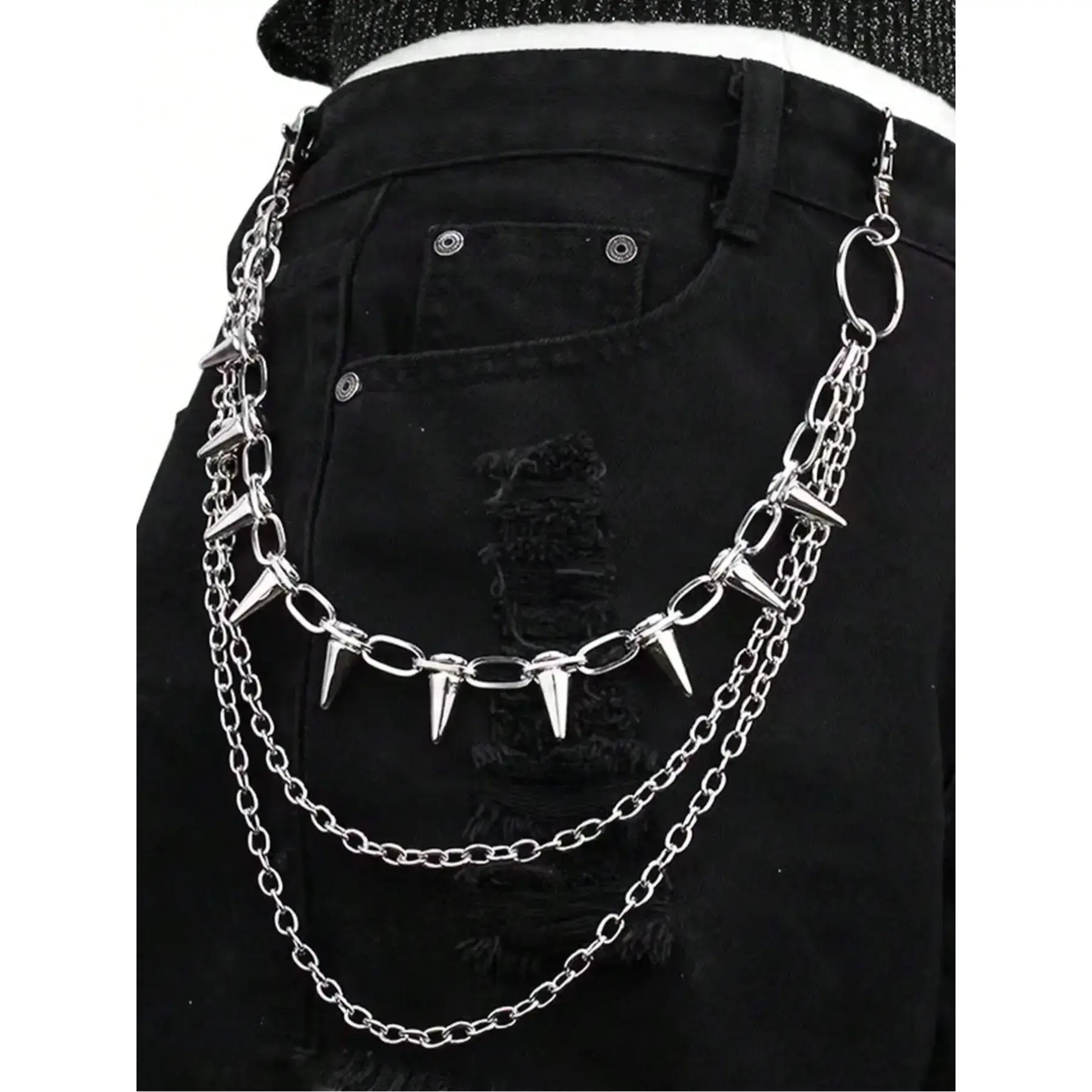 Men's Punk Style Rivet Design Layered Pants Chain, Adjustable Waist Chain, Chain Decorative Belt for Party, Daily Clothing Decor, Fashion Accessories for Birthday Gift Men's Punk Style Rivet Design Layered Pants Chain, Adjustable Waist Chain, Chain Decorative Belt for Party, Daily Clothing Decor, Fashion Accessories for Birthday Gift
