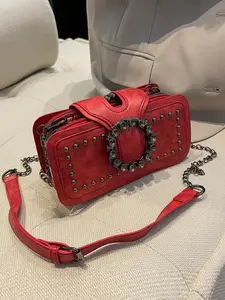Women's Fashion Rivet Decorated Crossbody Bag, Fashionable Crossbody Bag, Vintage Trendy Shoulder Bag for Daily Use, Casual High-quality Daily Commuting Bag, Purse, Stylish Crossbody, Casual Crossbody Bags