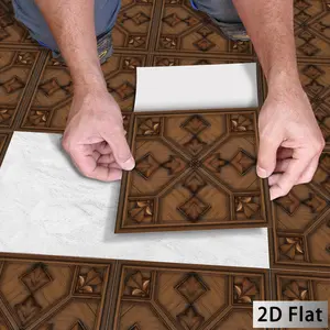 10 Pack Vintage Deep Wood Grain Pattern 2D Self-Adhesive Floor Tiles, Decorative Tiles, Waterproof Durable PVC Material, Universal for Bedroom Kitchen Wall Renovation Decor