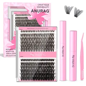 Eyelash Clusters  Eyelash Clusters Voluminous Eyelash Clusters 9-17mm Slender Individual Eyelash Clusters DIY Eyelash Extensions 240pcs Eyelash Curler Kit, Eyelash Adhesive and Sealant and Eyelash Tweezers for Christmas gifts, New Year gifts, Black Friday