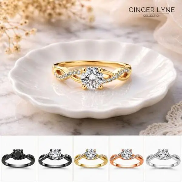 Ginger Lyne Queena Engagement Ring for Women Sterling Silver Twist Setting
