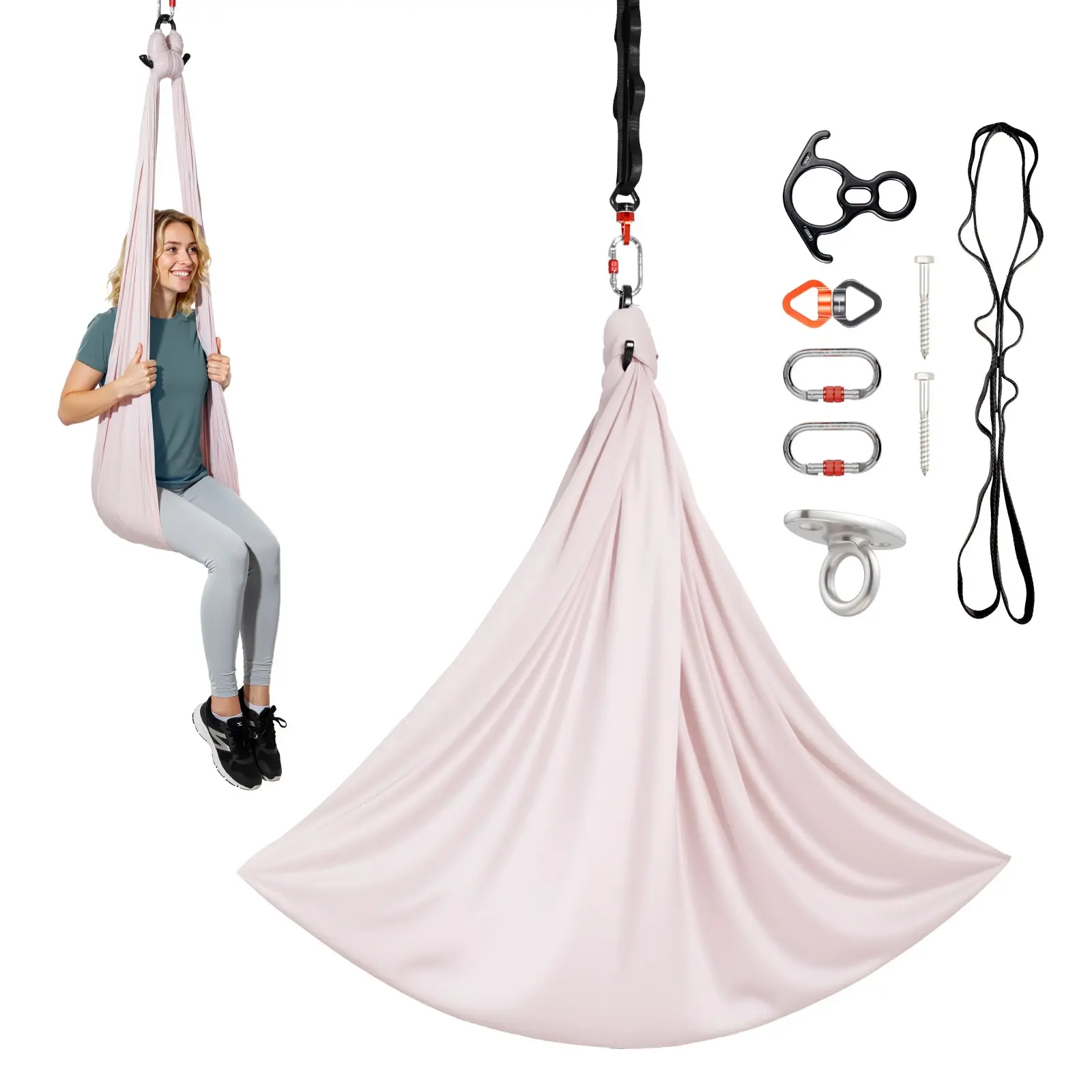 【Summerfinds】VEVOR Aerial Yoga Hammock, 300 lbs Load Aerial Silk, Yoga Swing with Nylon Fabric, PE Zipper Bag for Parent-Child Interaction, Strengthen Muscles & Improve Practice, Hammock and Swing Combo Yoga Equipment Yoga Ball