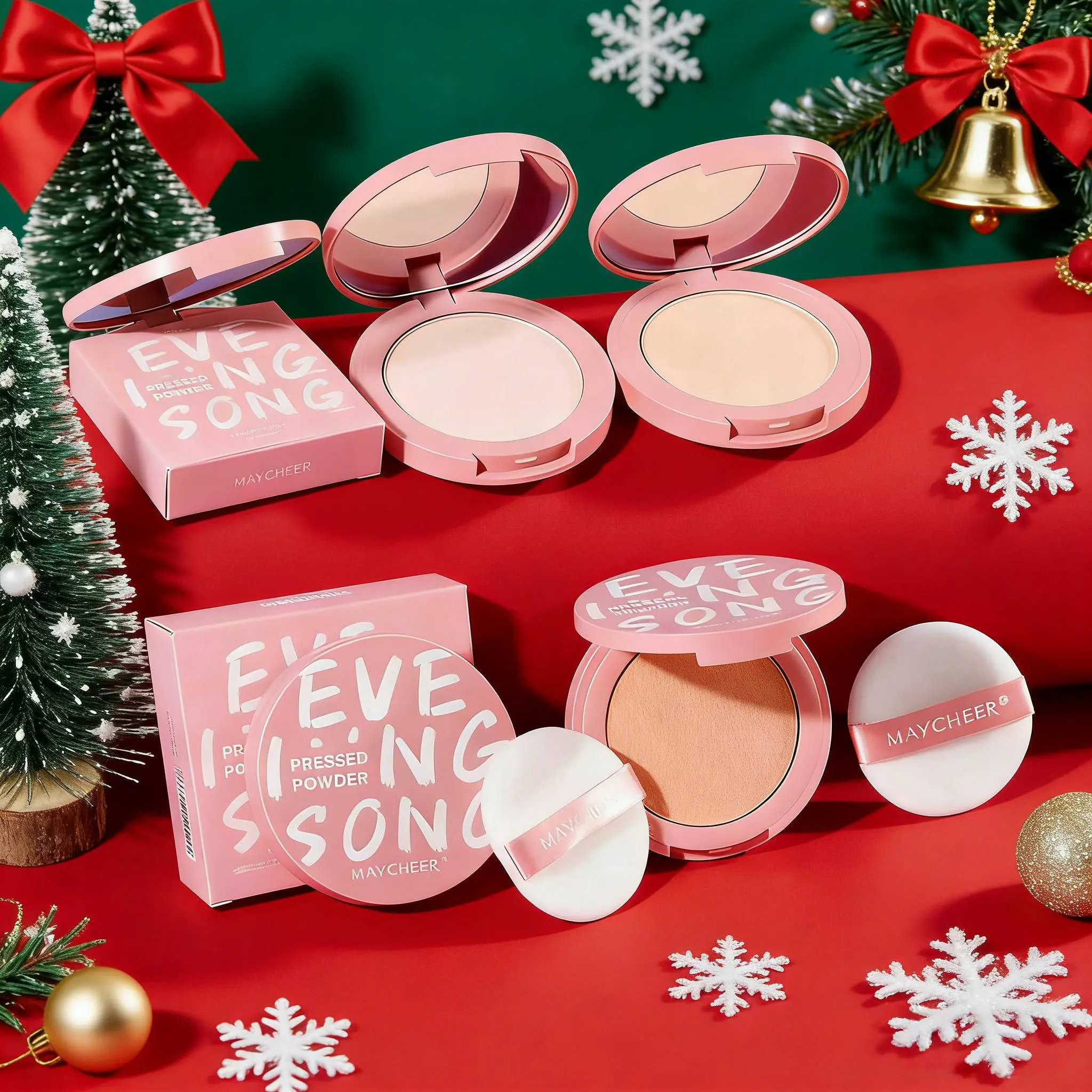 MAYCHEER - Evening Glow Soft-Focus Powder Compact Natural Nude Finish White Matte Skin Tone Waterproof & Sweat-Resistant Oil Control Makeup Long-Lasting Setting Powder Moisturizing Powder Compact
