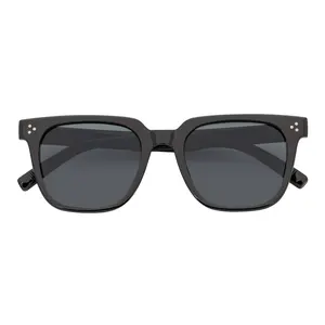 MONDO - High Fashion Square Horn Rimmed Sunglasses Black Smoke Tint