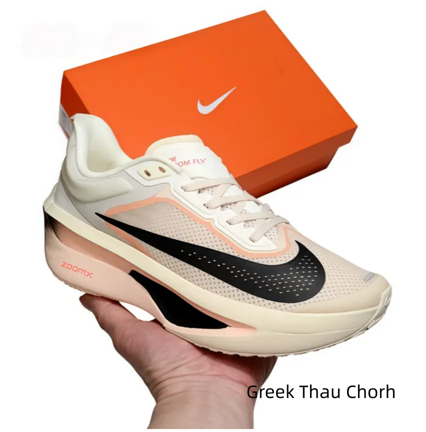 Cream peach mesh racing sneakers with warm gradient layered cushion midsoles