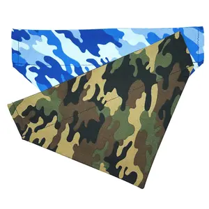 Camouflage Print NO-TIE Dog Bandana - Slip-Onto Collar, 2 Pack in Blue & Green