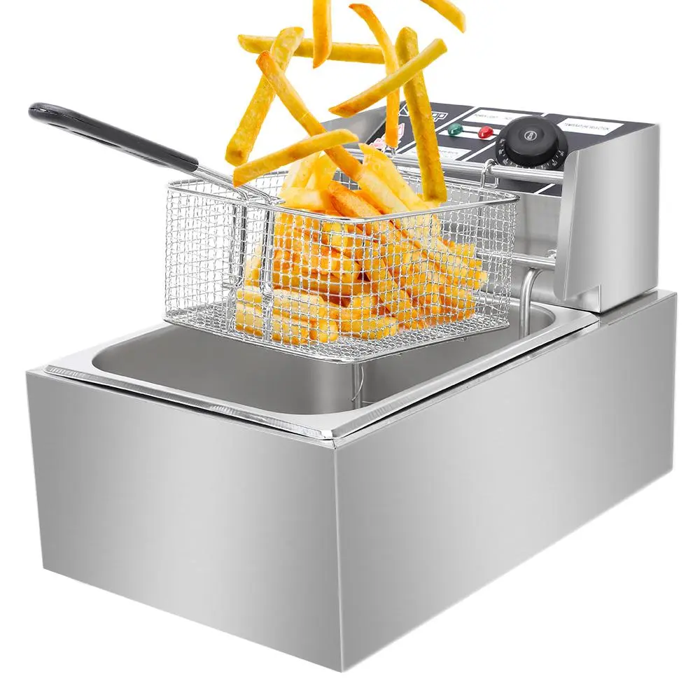 ZOKOP Premium EH81 110V 2500W 6.3QT/6L Electric Deep Fryer in Silver - Stainless Steel, Single Tank, Adjustable Temperature, ETL Certified Power Cord. Ideal for Families, Cooks, and Food Enthusiasts Quick Heating and Safe Auto-Off Function commercial use