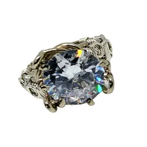 Size 9 Cubic Zirconia Diamond April Sterling Silver Wedding Engagement Elven Genuine Gemstone Fantasy Magical Wire Wrapped Ring