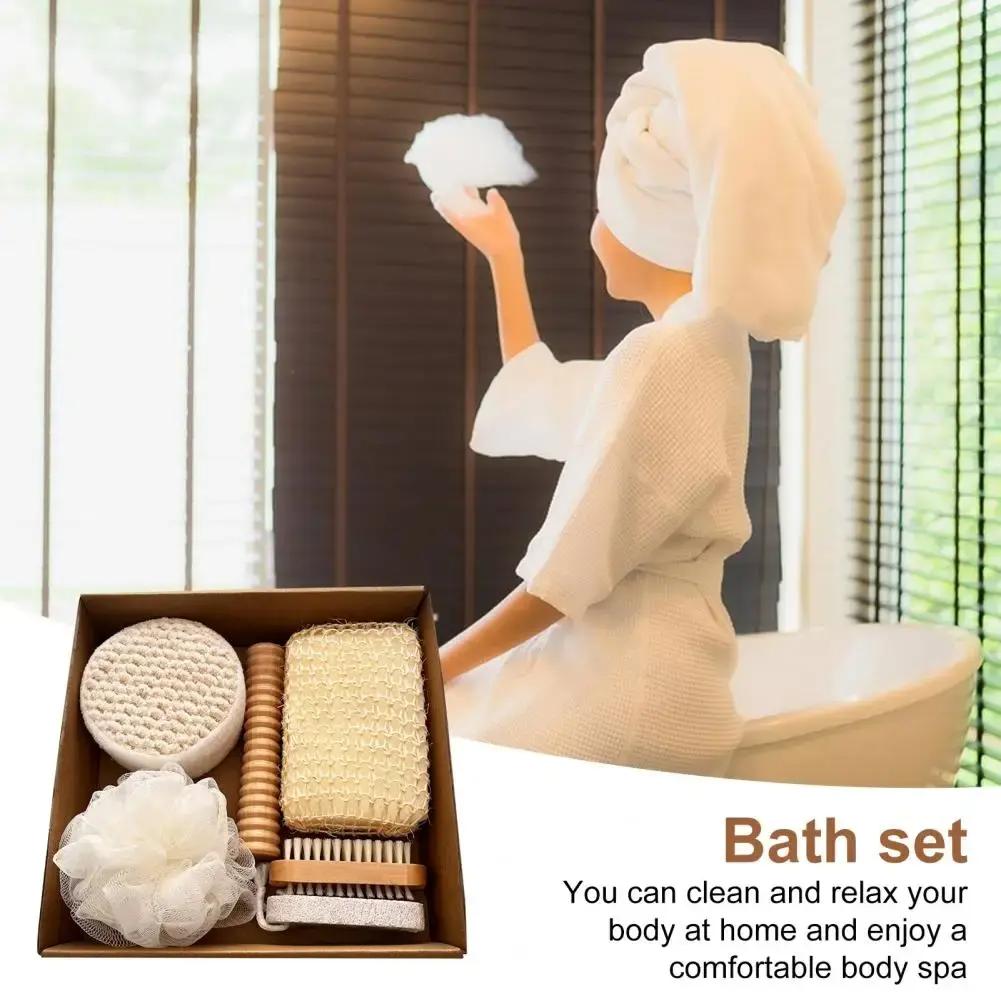 Seven-piece bath set including a bath towel, bath brush, foot stone, jute bath flower, gift box for holidays, Spa Set