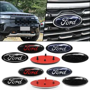 1Pcs 3D ABS 14.7x5.7cm Car Logo Front Grille Sticker Emblem Badge Replacement Accessories For Ford Focus Mondeo Fiesta Ranger Fusion MK2 MK4 F150 F250 Explorer Transit EcoSport Car Decals Vehicle Exterior Decoration