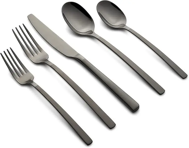 Cambridge 511820R Beacon Mirror 18-0 Stainless Steel Flatware Set, PVD Black Sand - 20 Piece