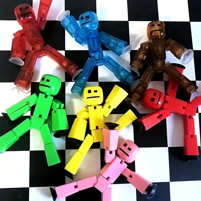 Creative Suction Cup Matchstick Man Jointly Moveable (set of 2), Twister Fun Photography Prop, Toy Stress Relief Figure