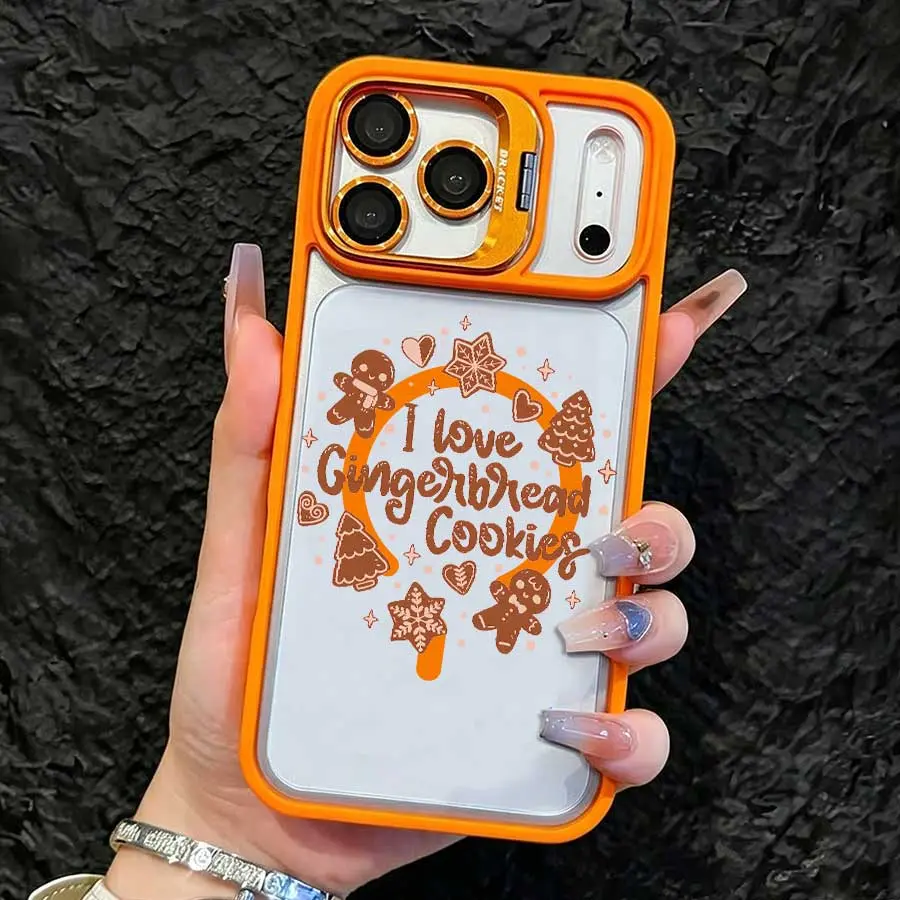 Multi-iphone Shockproof Transparent Protective Case - Orange Lens Bracket, Gingerbread Cookies Print, Fun Text, Fashion Versatile, Compatible with iPhone 17 Pro Max,16,16 Plus,15,14,13,12, Ideal Holiday Gift