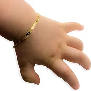 Baby Name Bar ID Bracelet Gold Plated Personalized Baby Gifts Dainty Hand Stamp Customized Newborn to Children First Birthday Great Gift