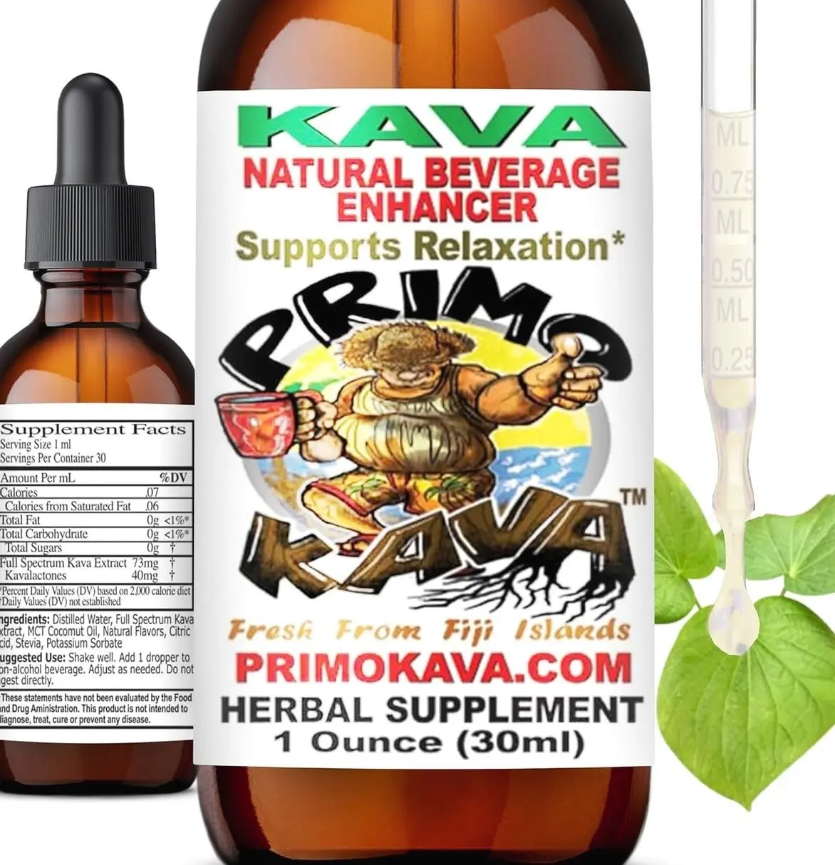 Kava Drops | Water Soluble Kava Extract | Concentrated Tincture Beverage Enhancer | Authentic Kava Kava from Fiji, 40mg Kavalactones | 1oz