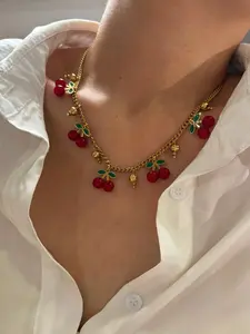 Summer Fashion Stainless Steel Cherry Pendant Necklace, Casual Women's Jewelry, Perfect Gift, Daily Wear Accessory
