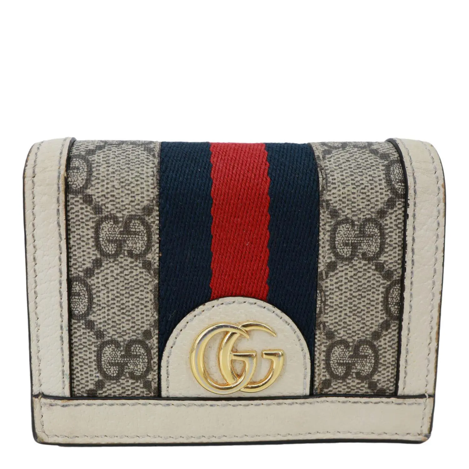 Pre-owned GUCCI Canvas Clutches & Wristlets Ophidia GG Supreme Card Case Wallet Beige 523155