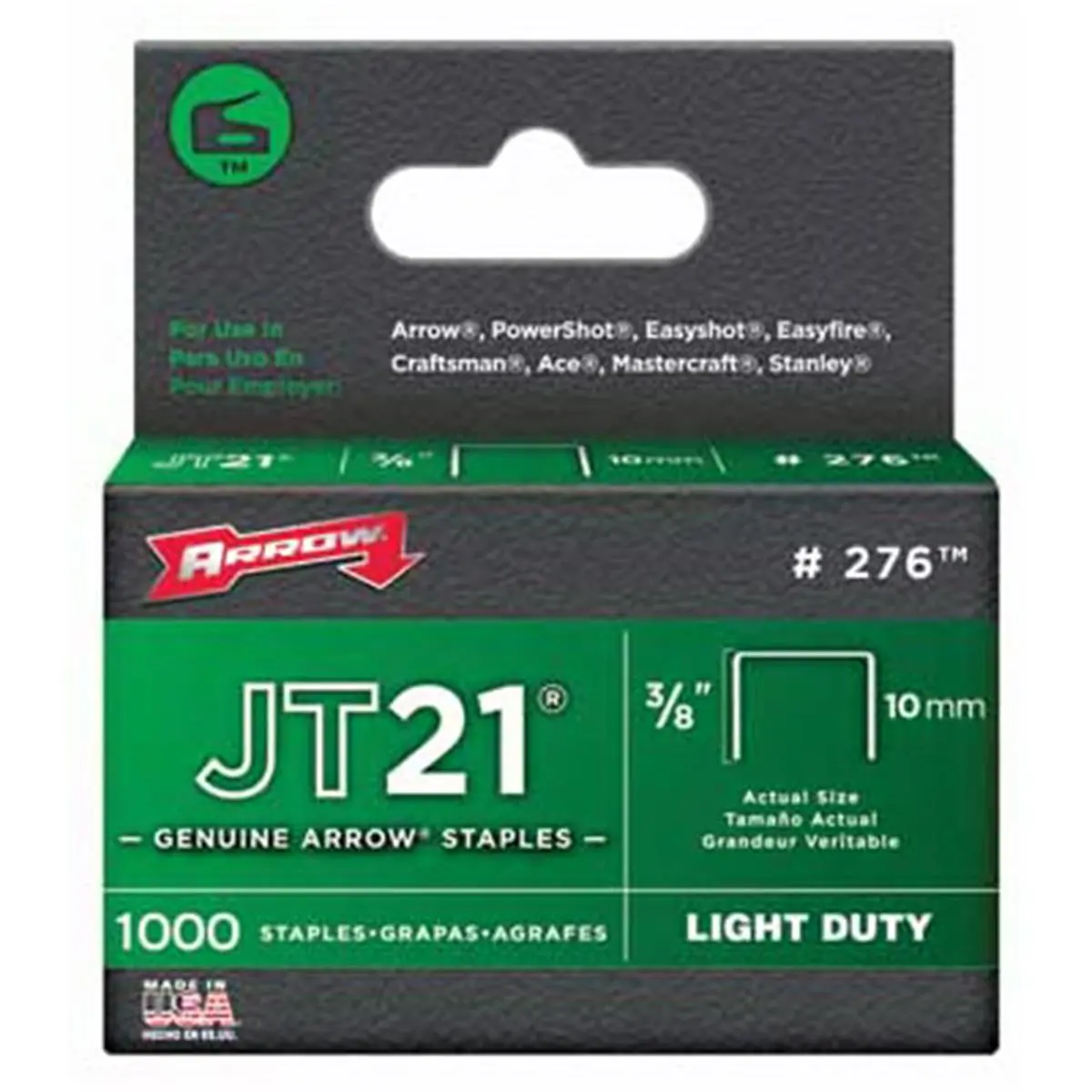 212 MAIN Arrow Fastener 276 Light-Duty Flat Crown Metal Staples (0.38 in) - Pack of 5, Plain Office Equipment Parts, Fastening Supplies for JT-21 Series, for Use in Office Supplies
