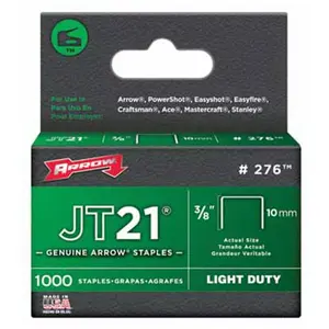 Arrow Fastener 276 Flat Crown Light Duty Staples - 0.38 in.- Pack of 5