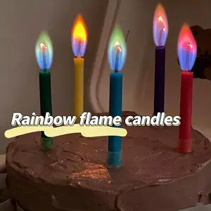 5pcs/12Pcs Magical Colorful Flame Candles, Rainbow Flame Birthday Cake Toppers, Creative Party Decor for Birthday, Wedding, Anniversary & Celebration, Cake Decorating Supplies