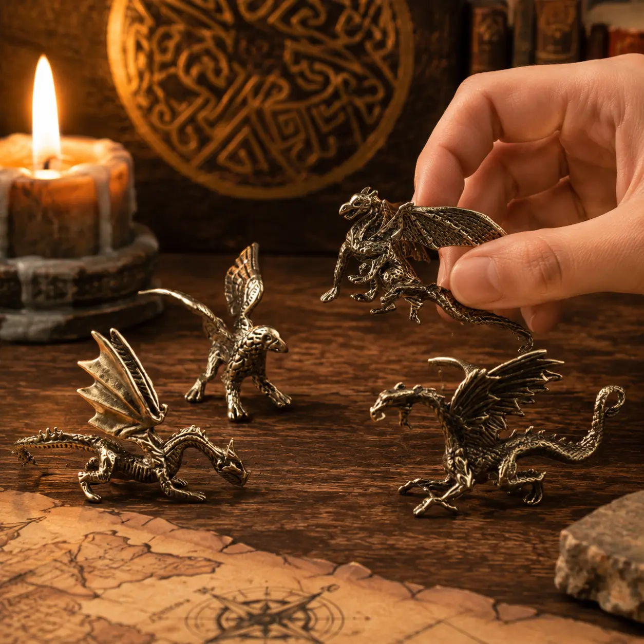 Vintage Brass Mythical Creature Figurine Set, Mini Metal Flying Dragon And Griffin Statues, Antique‑Textured Solid Metal Ornaments For Moss Terrarium, Desk Decor, Fairy Landscape And Collectible Display