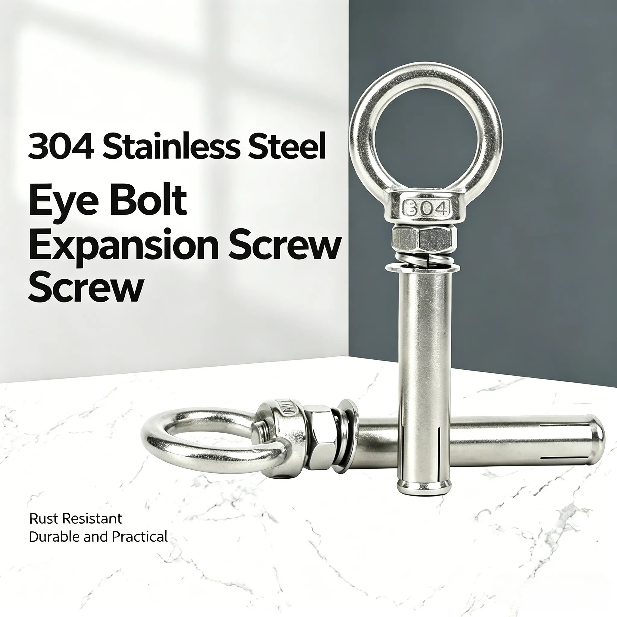 M6x50mm Ring Lifting Expansion Anchor Eyebolt 2 Pack Expansion Bolts Ceiling Hook Heavy Duty Bolts Anchor Fastener 304 Stainless Steel for Concrete Brick Wall