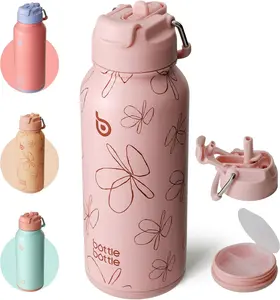 BOTTLE BOTTLE 32oz Insulated Water Bottle Stainless Steel Sport Water Bottle with Straw Dual-use Lid Design for Gym with Pill Box (pink flower)