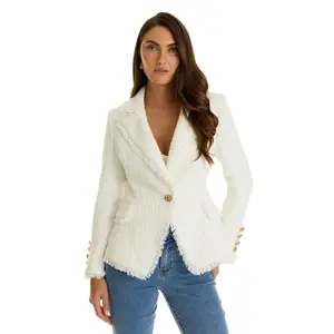 Giselle Single Breasted Tweed Blazer - White