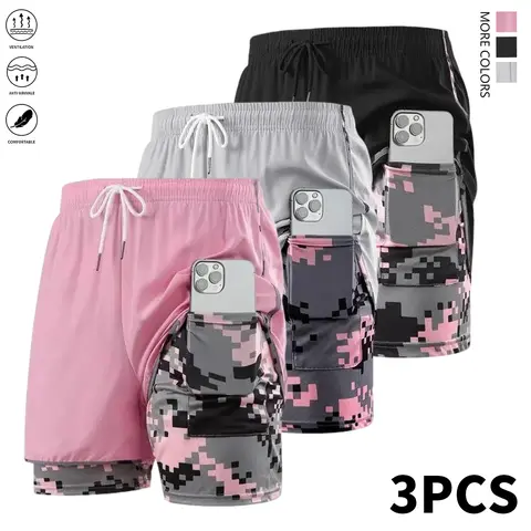 Women's 3-Pack Athletic Shorts with Built-in Liner, Drawstring, Elastic Waistband - Women in Sports, Everyday Active Run-to-Casual Wear for Outdoor Sports, Fitness