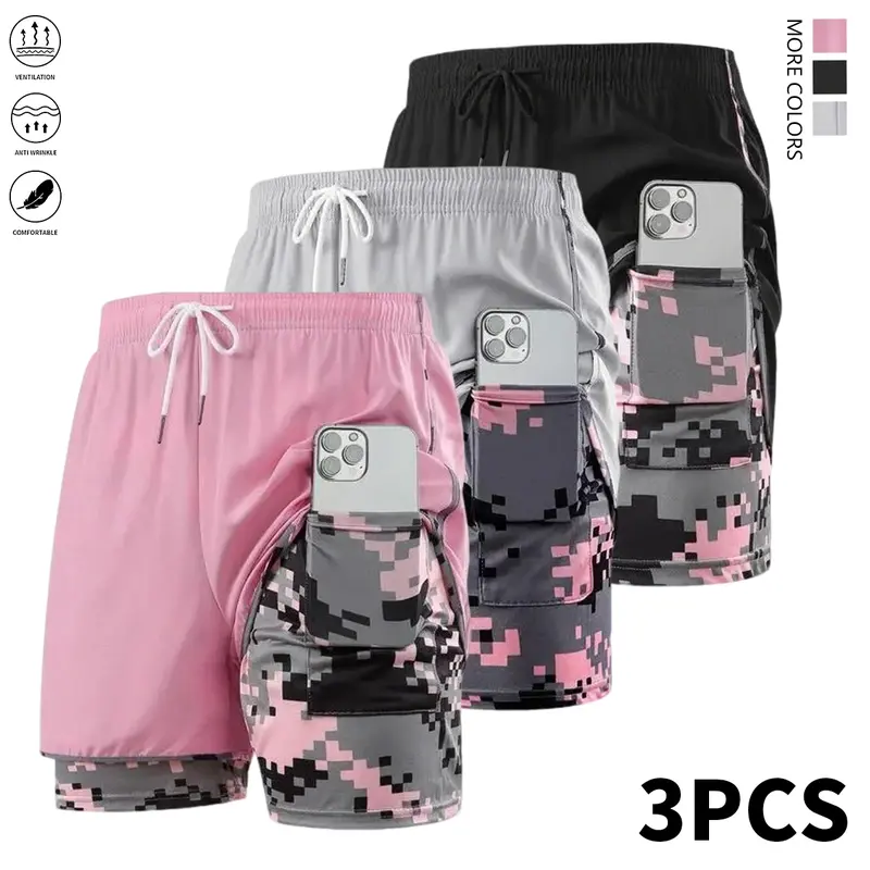 Women's 3-Pack Athletic Shorts with Built-in Liner, Drawstring, Elastic Waistband - Women in Sports, Everyday Active Run-to-Casual Wear for Outdoor Sports, Fitness
