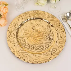 6-Pack Acrylic Charger Plates 13" Round Metallic Gold Rock Cut Design - Durable Plastic Dinner Charger Tableware