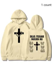 Christian Cross Hoodie Sweatshirt, Bible Verse Inspirational Clothing, Faith Apparel, Religious Belief Trendy Top, Casual Fitted Style