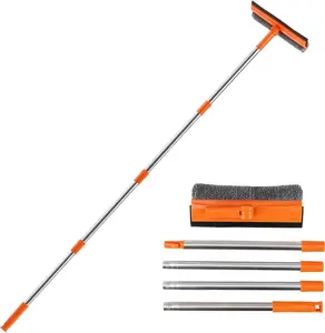 Professional 2 in 1 Window Squeegee - 68" Long Stainless Steel Handle, Microfiber Cloth & Rubber Car Window Squeegee for Gas Stations, Glass & Shower House Cleaning Tools Cleaning Supplies