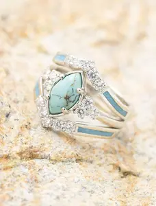 Vintage Turquoise Hollow Ring – Women’s Boho Engagement & Anniversary Jewelry