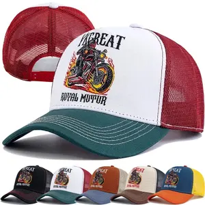 Hot Sale Motorcycle Embroidered Trucker Hat Flame Biker Patch Baseball Cap For Man Woman Breathable Streetwear Summer Mesh Caps