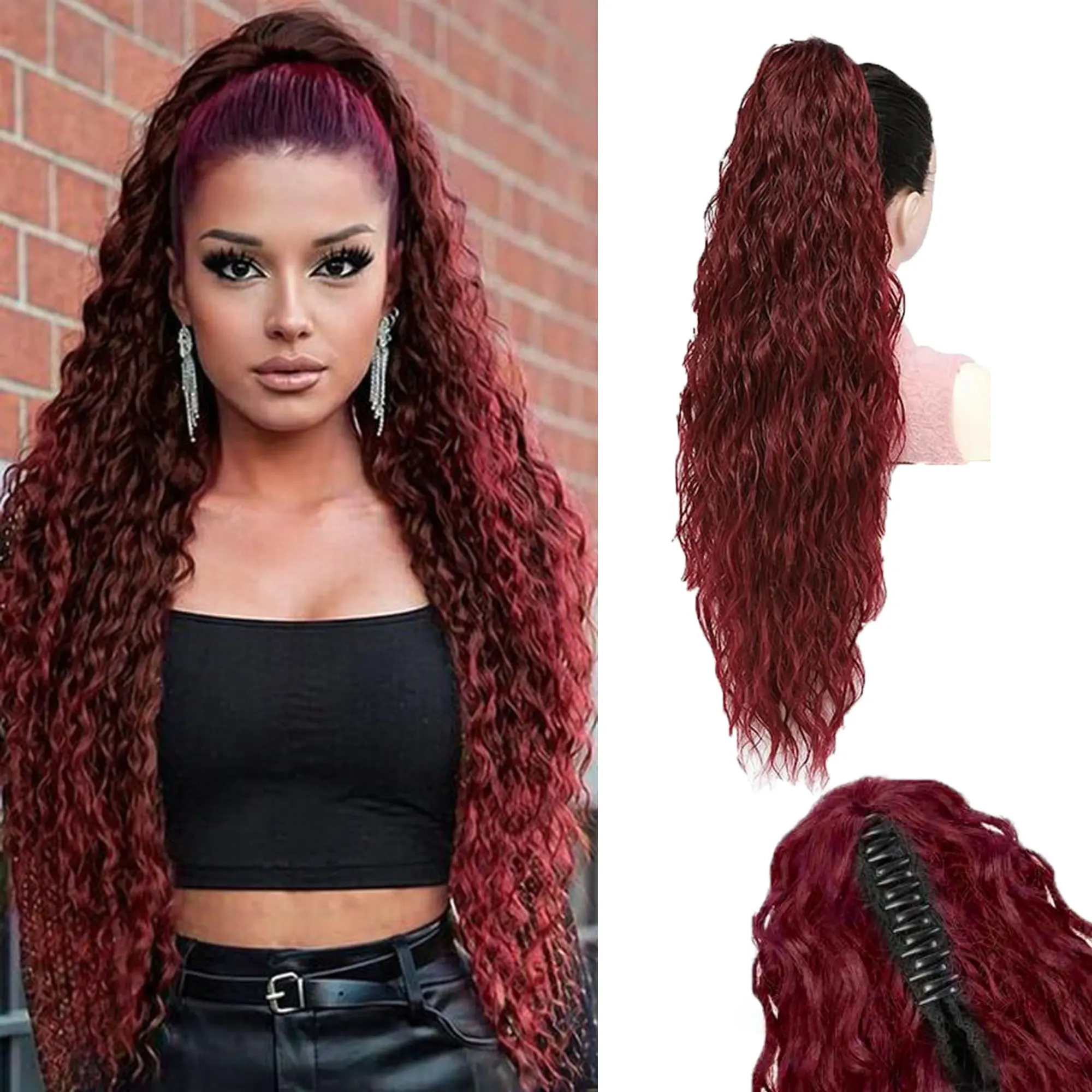 Ponytail Extension 28" Long Claw Clip Ponytail Extension Curly Wavy Pony Tails Hair Extensions Clip in Synthetic Hairpiece for Women(Color:118#)