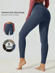 Women's Solid Color Skinny Sports High Stretch Gym Leggings, Seamless Sculpt Leggings, Tummy Control Hip Lifting Yoga Leggings Slimming Comfortable Breathable Gym Training Daily Wear All Season