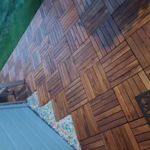 【27/54/108PCS】Yaheetech Acacia Wood Flooring Tiles - Waterproof Interlocking for Outdoor & Indoor/Patio/Garden/Deck, 12x12in - Durable & Natural Material